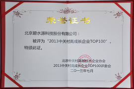 2013中關(guān)村高成長(cháng)企業(yè)TOP100